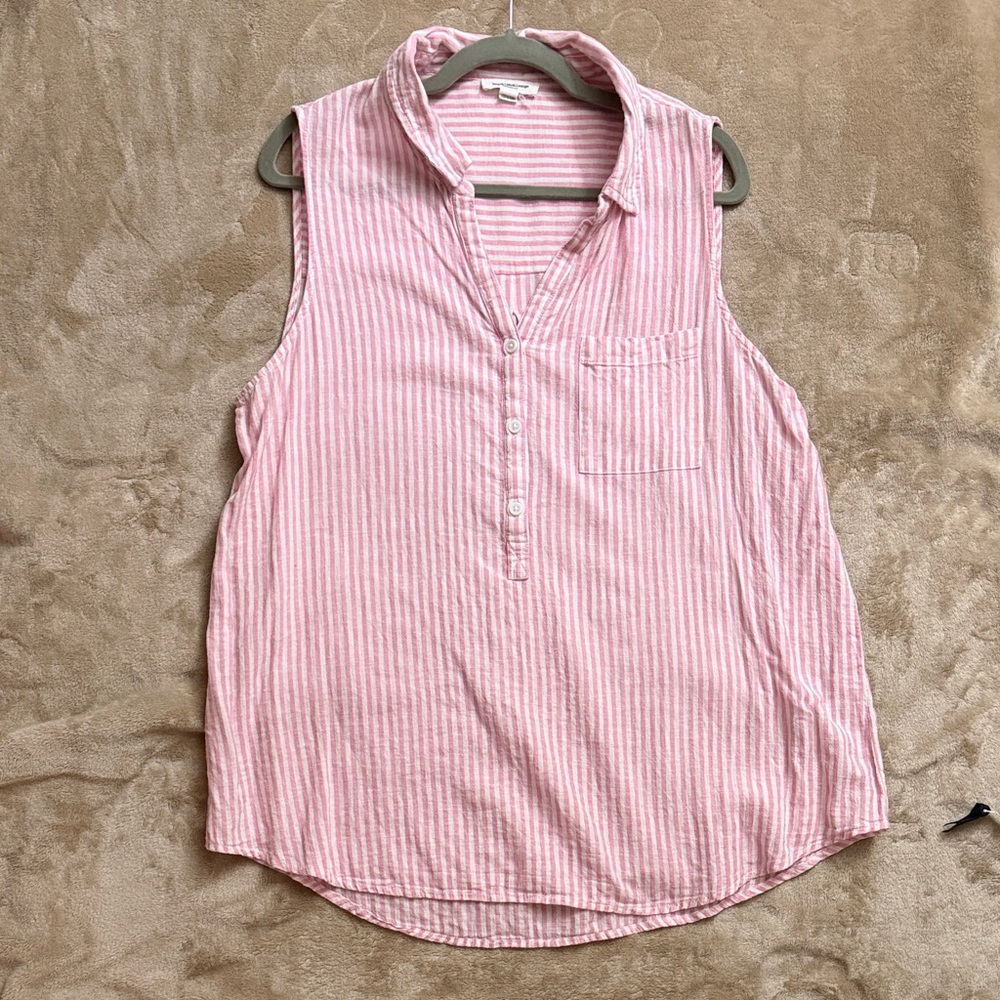 beachlunchlounge Pink Striped Sleeveless Henley Blouse